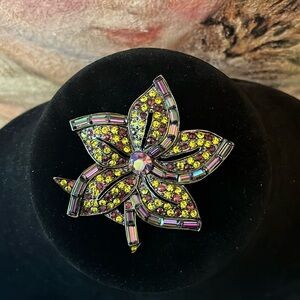 Tara Large Brooch Vintage Purple Green Rhinestones Signed